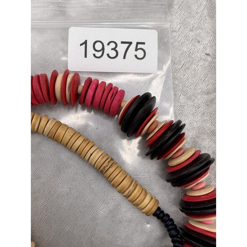 Vintage Wooden Beaded Necklace Discs Red Black Statement 25" - Picture 7 of 7